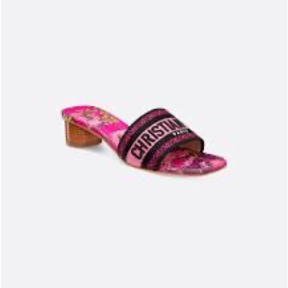 Christian Dior Dway Heeled Slide Rani Pink Multicolor Embroidered cotton - Picture 2 of 10